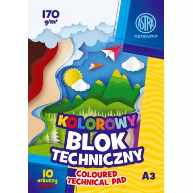 Astra Blok techniczny kolorowy barwiony w masie A3 170 gsm 10 kartek