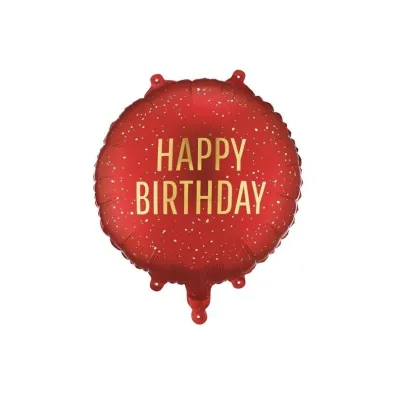 PartyDeco Balon foliowy pastylka Happy Birthday 35x35cm