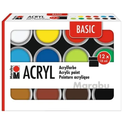 Marabu Farby akrylowe Basic 18ml 12 kolor�w