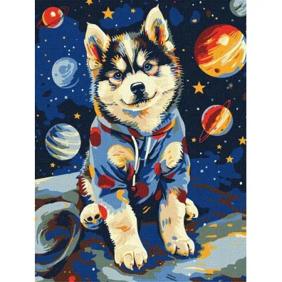 Ideyka Malowanie po numerach - Kosmiczny husky 30x40cm