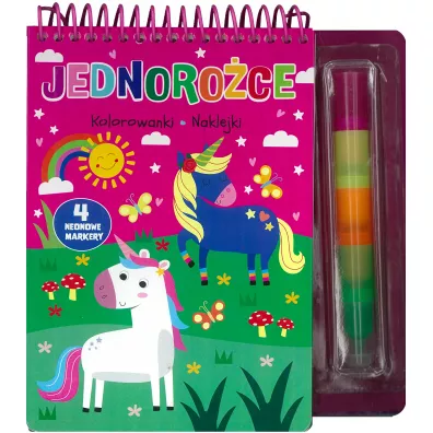 Jednoro�ce. Kolorowanki, naklejki, 4 neonowe markery