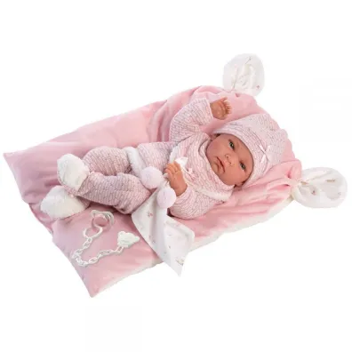Lalka 73860 bobas Nica na rowym kocyku 38cm Llorens