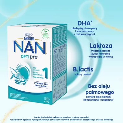 Nestle Nan Optipro 1 Mleko pocztkowe dla niemowlt od urodzenia 650 g
