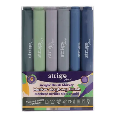 Strigo. Markery akrylowe tr�jk�tne 6 kolor�w. Ko�c�wka Brush. Zestaw 8