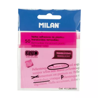 Milan Karteczki samoprzylepne Fluo przezroczyste r�owe 76 x 76 mm 50 kartek 50 szt.
