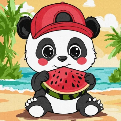 Ideyka Malowanie po numerach - Lato. Panda z arbuzem 25x25cm