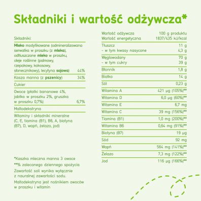 BoboVita Kaszka mleczna manna 3 owoce po 6 miesicu 230 g