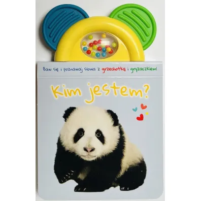 Kim jestem? b��kitna. Ksi��eczka z gryzaczkiem i grzechotk�