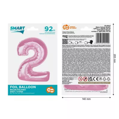 Godan Balon foliowy cyfra 2 jasnorowa Smart 92cm