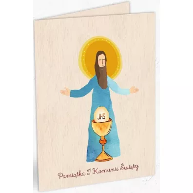 Cozywood Karnet drewniany C6 Komunia Jezus + koperta