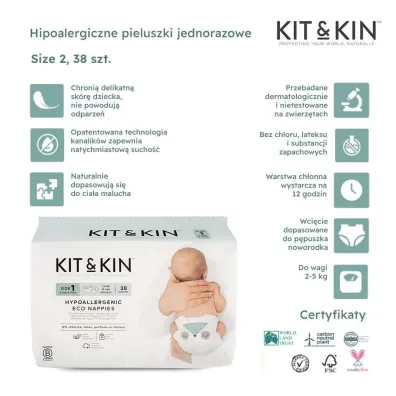 Kit and Kin Biodegradowalne pieluszki jednorazowe 1 mini (2-5 kg), Ship/Owl 38 szt.