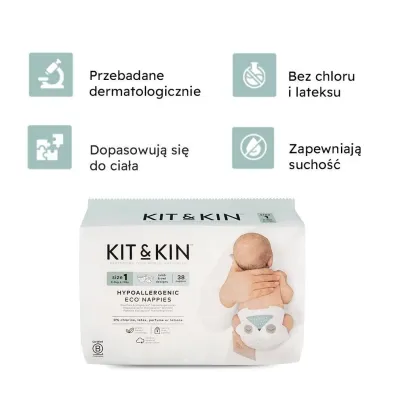 Kit and Kin Biodegradowalne pieluszki jednorazowe 1 mini (2-5 kg), Ship/Owl 38 szt.