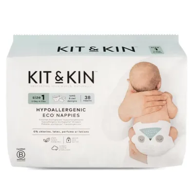 Kit and Kin Biodegradowalne pieluszki jednorazowe 1 mini (2-5 kg), Ship/Owl 38 szt.
