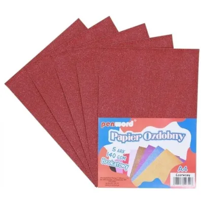 Polsirhurt Papier ozdobny A4 brokatowy czerwony 140g 5 szt.