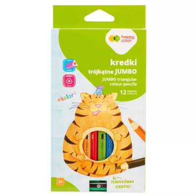Happy Color Kredki drewniane jumbo 12 kol + temperwka
