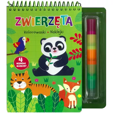 Zwierz�ta. Kolorowanki, naklejki, 4 neonowe markery