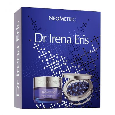 Dr Irena Eris NeoMetric zestaw krem odmładzający kontur twarzy na dzień + kapsułki redukujące zmarszczki wokół oczu i ust na noc 50 ml + 45 kaps.