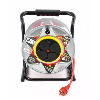 Awtools Przeduacz bben metalowy czerwony heavy duty 30m 3x2,5 mm 16a / 3680w / ip44