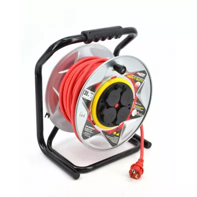 Awtools Przeduacz bben metalowy czerwony heavy duty 30m 3x2,5 mm 16a / 3680w / ip44