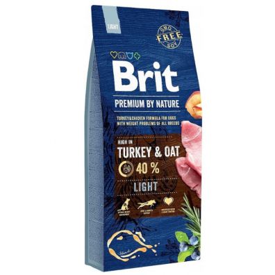 Brit Premium by Nature light sucha karma dla psw z nadwag z indykiem i owsem 15 kg