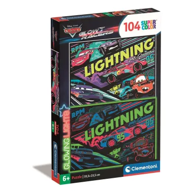Puzzle 104 el. Glowing Cars Glow Racers Clementoni