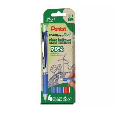 Pentel Zestaw pi�r kulkowych EnerGel BL77E-ECO 4 szt.