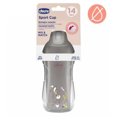 Chicco Kubek niekapek termicz ze s�omk� 266ml szary 14m+