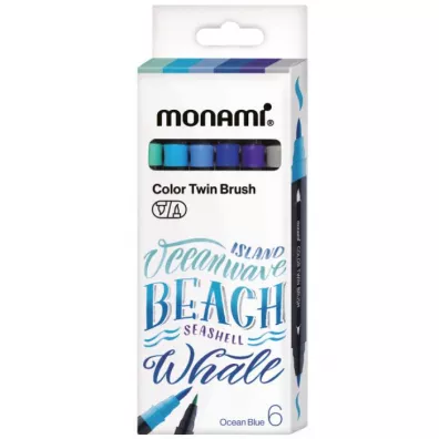 Monami Dwustronne pisaki z ko�c�wkami p�dzelkowymi Color Twin Brush Ocean Blue 6 szt.