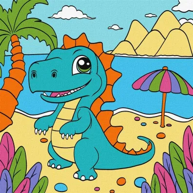 Malowanie po numerach - Zabawny dinozaur Kids 25x25cm Ideyka