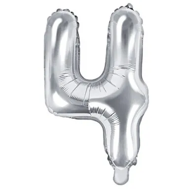 PartyDeco Balon foliowy Cyfra "4", 35cm, srebrny