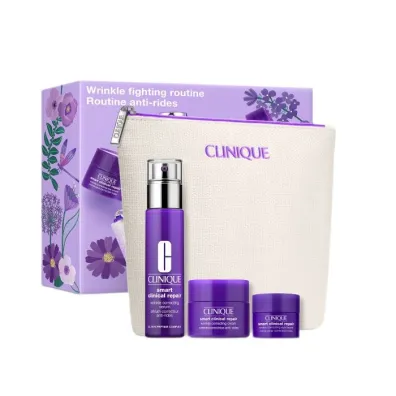 Clinique Zestaw Wrinkle Fighting Routine Smart Clinical Repair serum koryguj�ce zmarszczki + krem przeciwzmarszczkowy + kosmetyczka 30 ml + 15 ml + 5 ml + 1 szt.