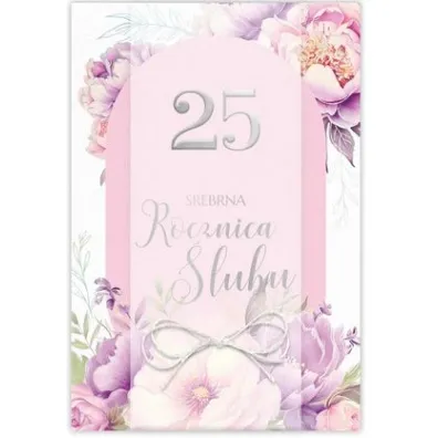 Karnet 25 Rocznica �lubu, fioletowe kwiaty B6 LUX - Dl Kk
