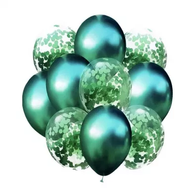 GoParty Balony ziele� metalik i konfetti 10 szt.