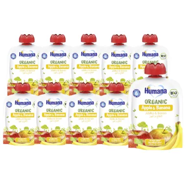 Humana Mus jab�ko-banan po 6. miesi�cu 100% Organic Quality Zestaw 10 x 90 g Bio