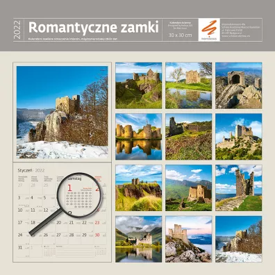 Sztuka Rodzinna Kalendarz 30 x 30 z naklejkami. Romantyczne zamki 2022