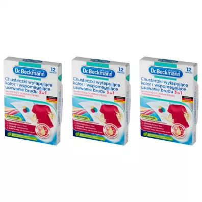 Dr. Beckmann Chusteczki wyapujce kolor i brud Zestaw 3 x 12 szt.