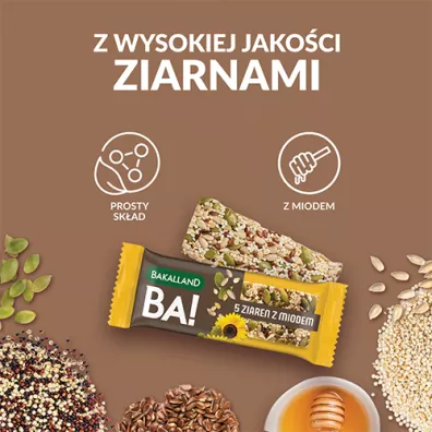 Bakalland Ba! Baton zboowy 5 ziaren z miodem Zestaw 12 x 40 g