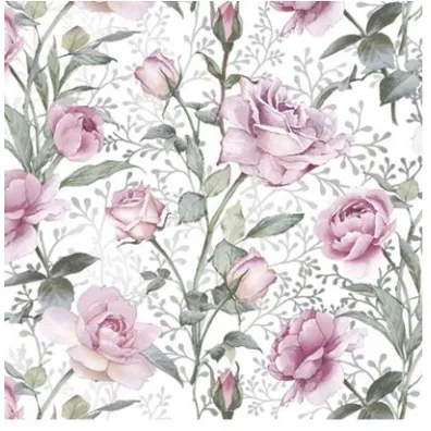 Serwetki Lunch Daisy - Pink Roses on SIlver SDOG042901