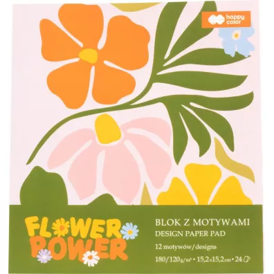 Blok z motywami BLOOM, 15,2x15,2cm, 24 ark, 180g/120g, Happy Color