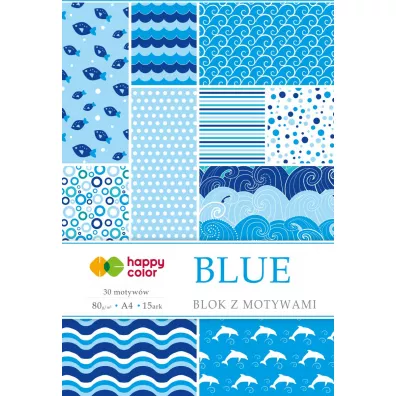 Happy Color Blok z motywami BLUE, A4, 80g, 15 arkuszy, 30 motyww 15 kartek