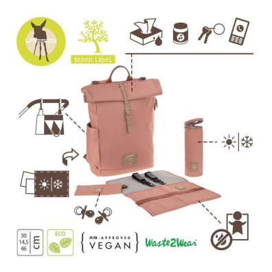 Lassig Plecak dla mam z akcesoriami Green Label Rolltop Backpack Cinnamon rowy