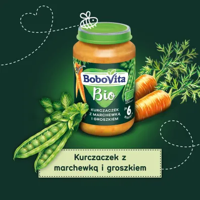 BoboVita Obiadek Kurczaczek z marchewką i groszkiem po 6. miesiącu 190 g Bio BoboVita Obiadek Kurczaczek z marchewką i groszkiem po 6. miesiącu 190 g Bio