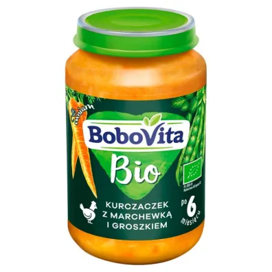 BoboVita Obiadek Kurczaczek z marchewką i groszkiem po 6. miesiącu 190 g Bio BoboVita Obiadek Kurczaczek z marchewką i groszkiem po 6. miesiącu 190 g Bio