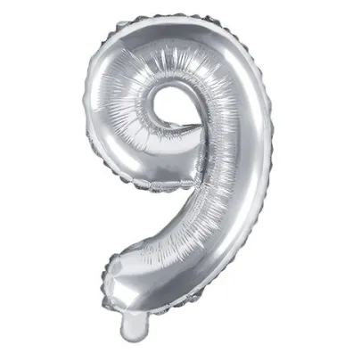 PartyDeco Balon foliowy Cyfra "9", 35cm, srebrny