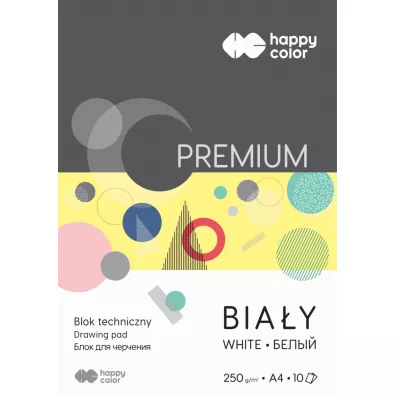 Happy Color Blok techniczny PREMIUM, biay, A4, 250g, 10 arkuszy biay 10 kartek