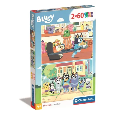 Pakiet: Bluey. Poznaj rodzin� Blue, Bluey. W co si� pobawimy? Ksi��ka z okienkami, Puzzle 2x60 el. SuperColor. Bluey
