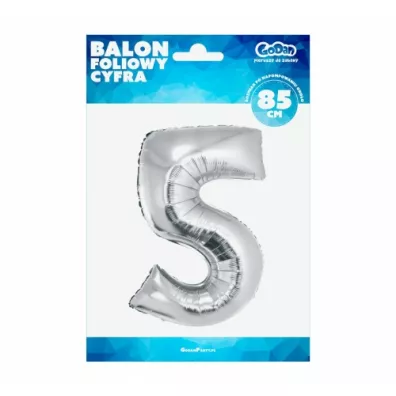 Godan Balon foliowy. Cyfra 5 srebrny 85cm