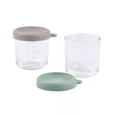 Beaba Zestaw pojemnikw soiczkw szklanych z zamkniciem Sage green/Gazelle 2 x 250 ml