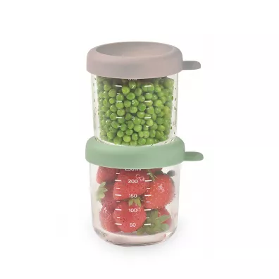 Beaba Zestaw pojemnikw soiczkw szklanych z zamkniciem Sage green/Gazelle 2 x 250 ml
