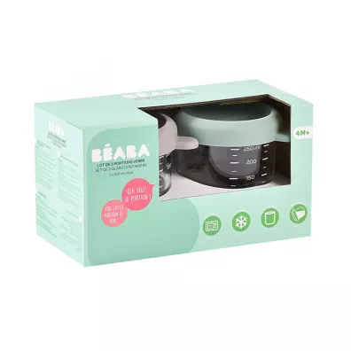 Beaba Zestaw pojemnikw soiczkw szklanych z zamkniciem Sage green/Gazelle 2 x 250 ml